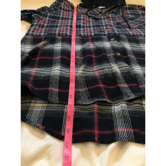 Rue21 Hooded Shirt Womens Large Plaid Button-up Oversized Grunge Emo Losercore - Picture 6 of 6